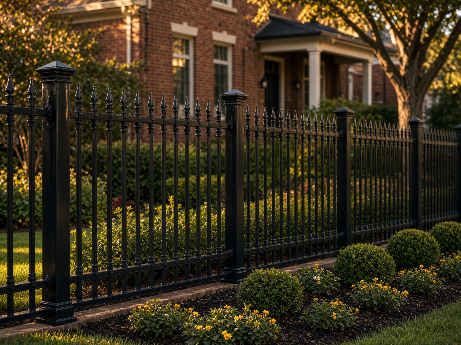 Black ornamental aluminum fence with spear pickets.