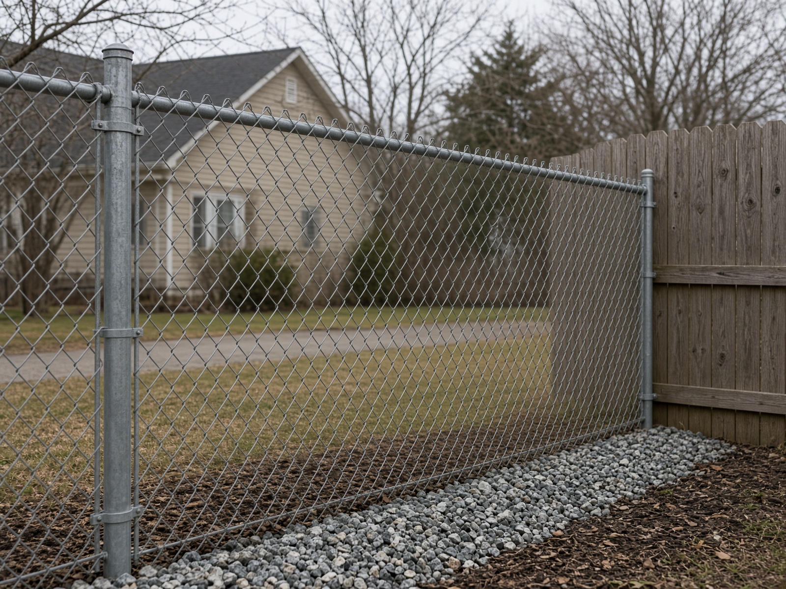 Black chain-link fence.